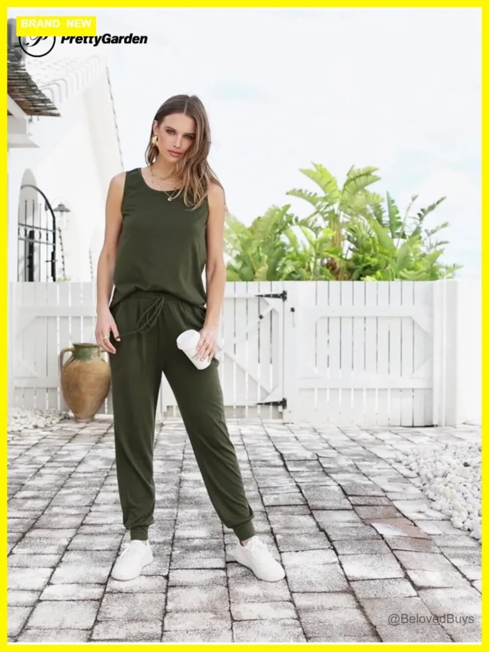 Two Piece Lounge Set Sleeveless Tank Top Jogger Pants Matching Travel Outfit